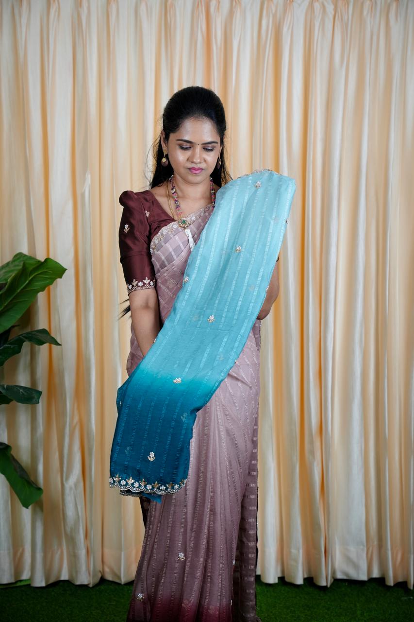 Chiffon triple shaded Designer saree 🥳