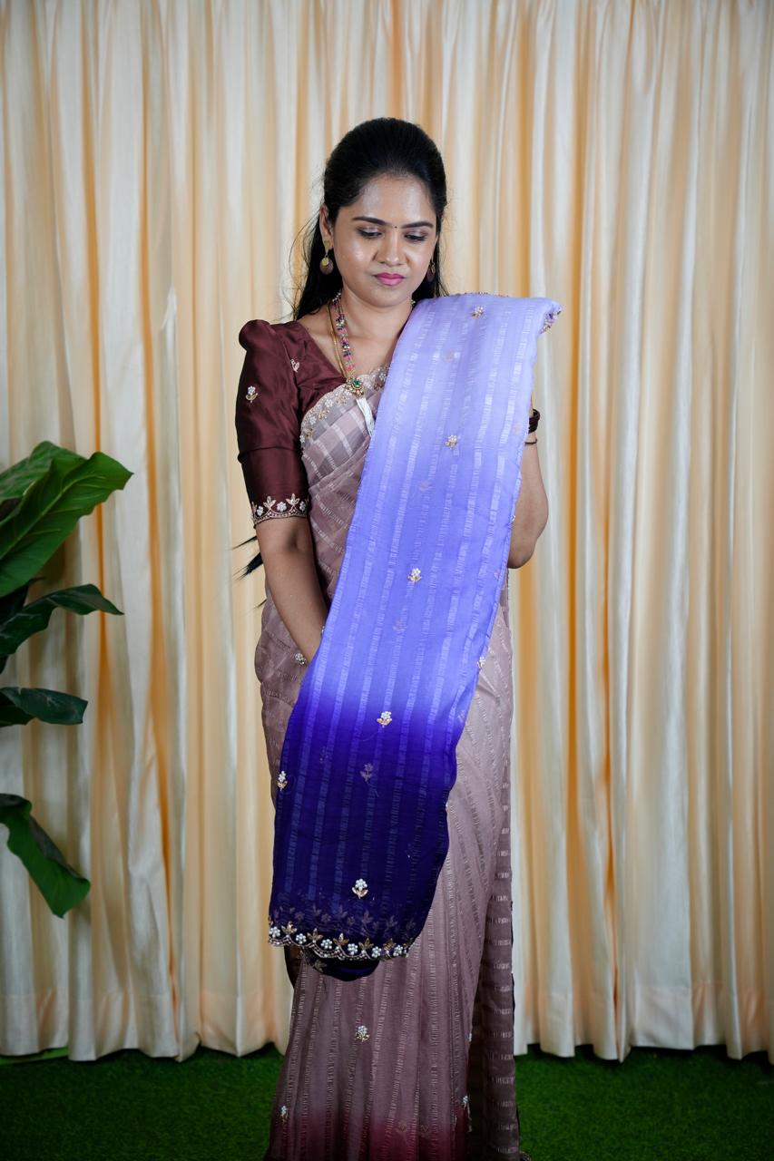 Chiffon triple shaded Designer saree