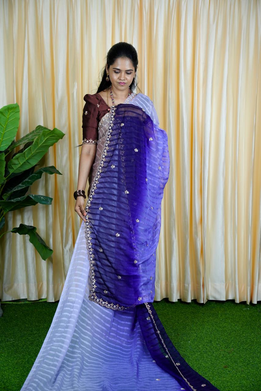Chiffon triple shaded Designer saree