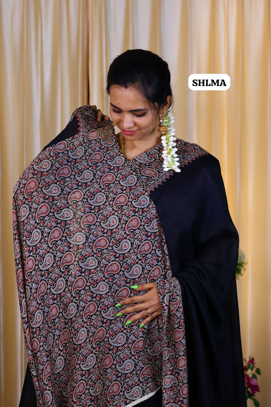 Modal silk saree with Ajrakh print sold❌