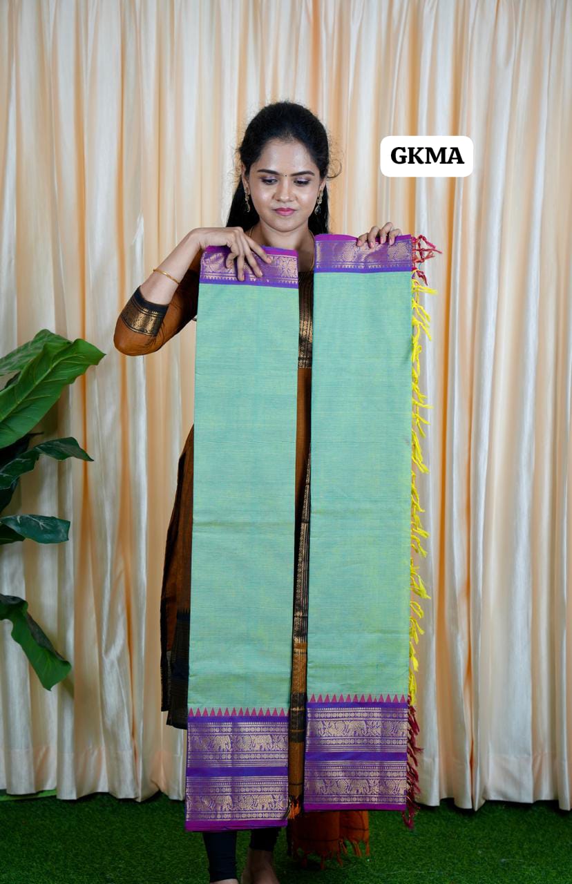 Kanchi cotton Salwar setUnstitched medium green with purple💜 🥰😎