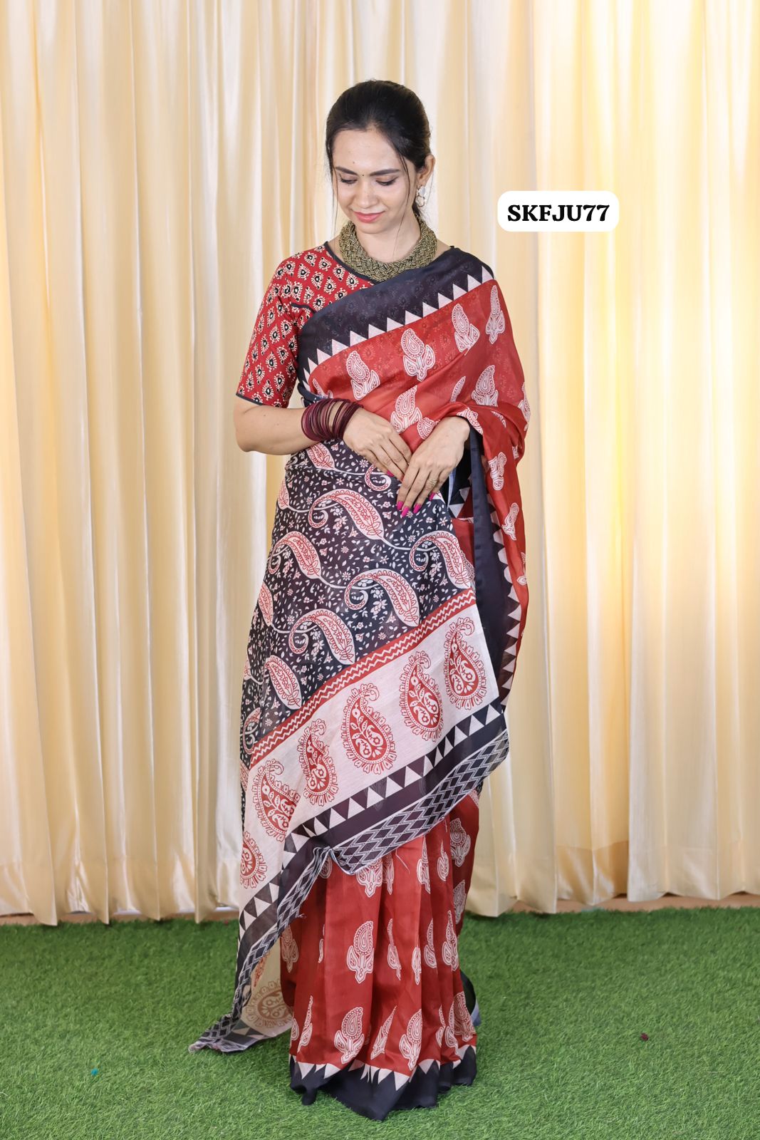 Most trending ajrak print soft fall cotton saree 🥳