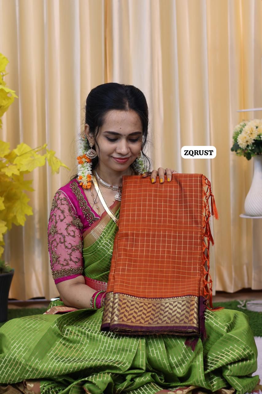 Katan Semi silk cotton saree with checks zari weaving š„³
