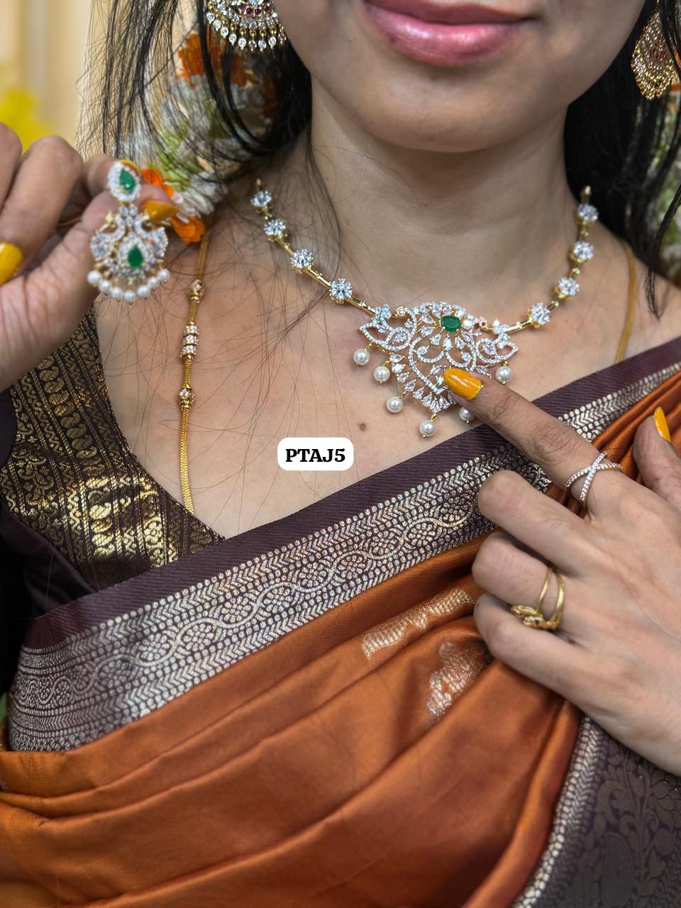 Diamond jewellery replica emerald Necklace 😍📚