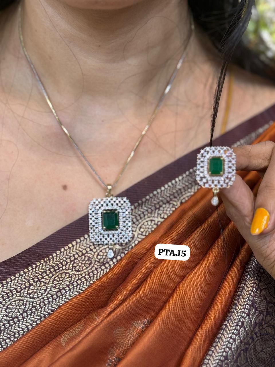 Diamond jewellery replica emerald Necklace ๐๐๐