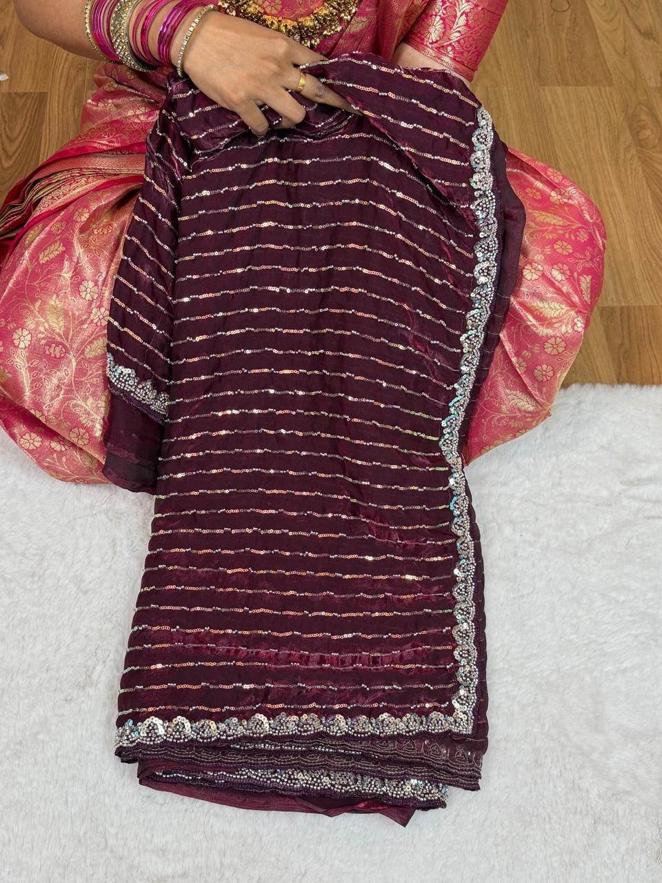 Premium Space silk saree with beeds ππ
