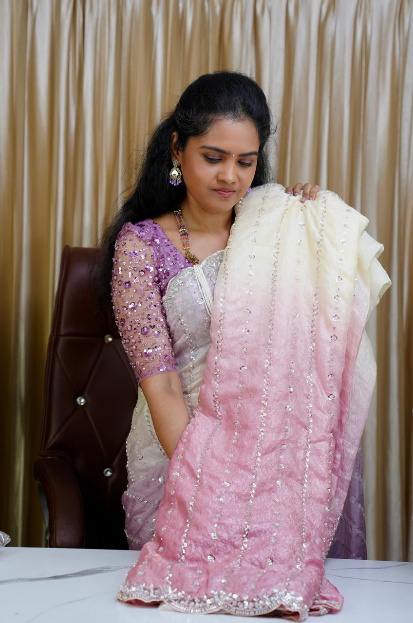 Heavy premium space silk sarees with katdana beads work🥰😎