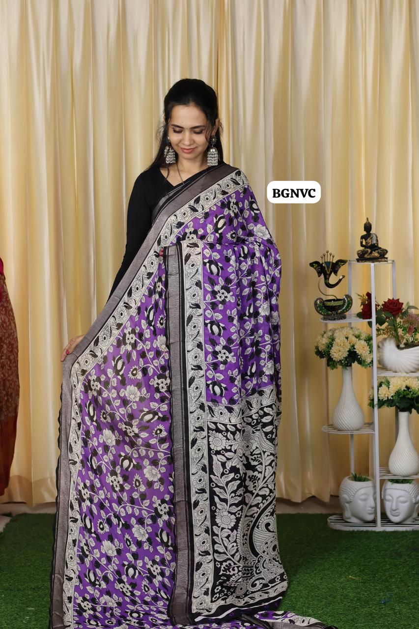 Mashmallow soft chiffon sarees with trending kalamkari designs😍😎