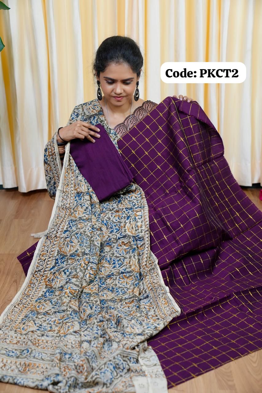 Premium Raw silk Salwar suit with kalamkari dupattta
(unstitched)🥰⏰