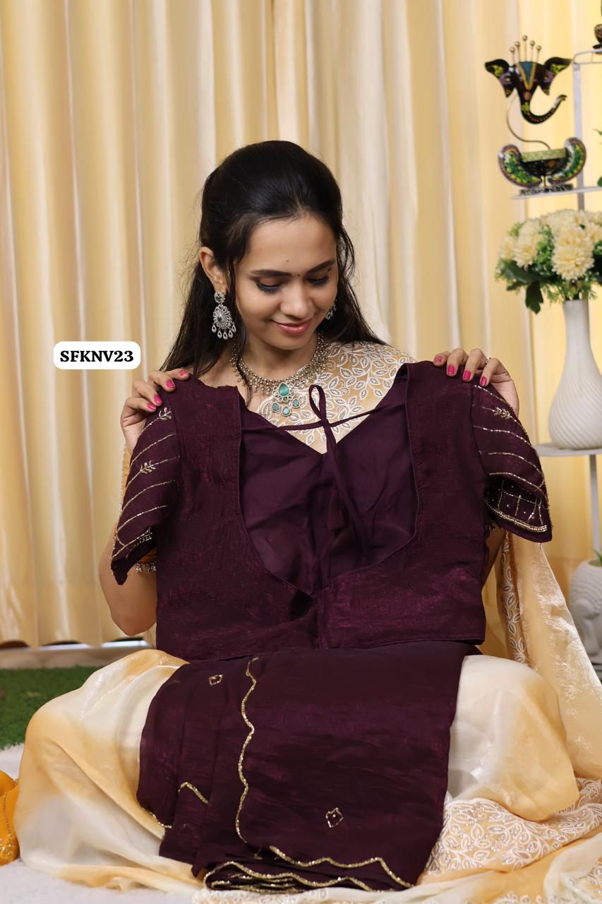 Crunchy soft space silk saree with heavy work stitched blouse🥳