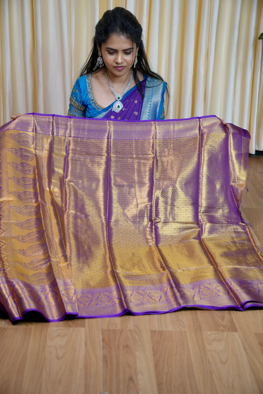 Kanchi semi silk saree with running contrast blouse 🥰🥳✅