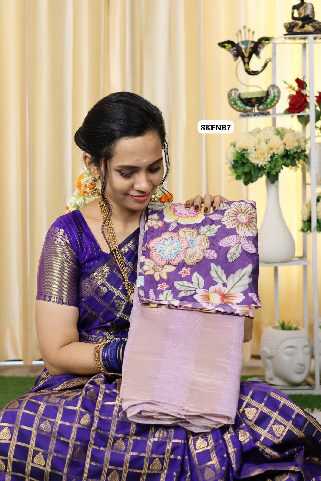 Crushed space silk saree with work blouse 🥳