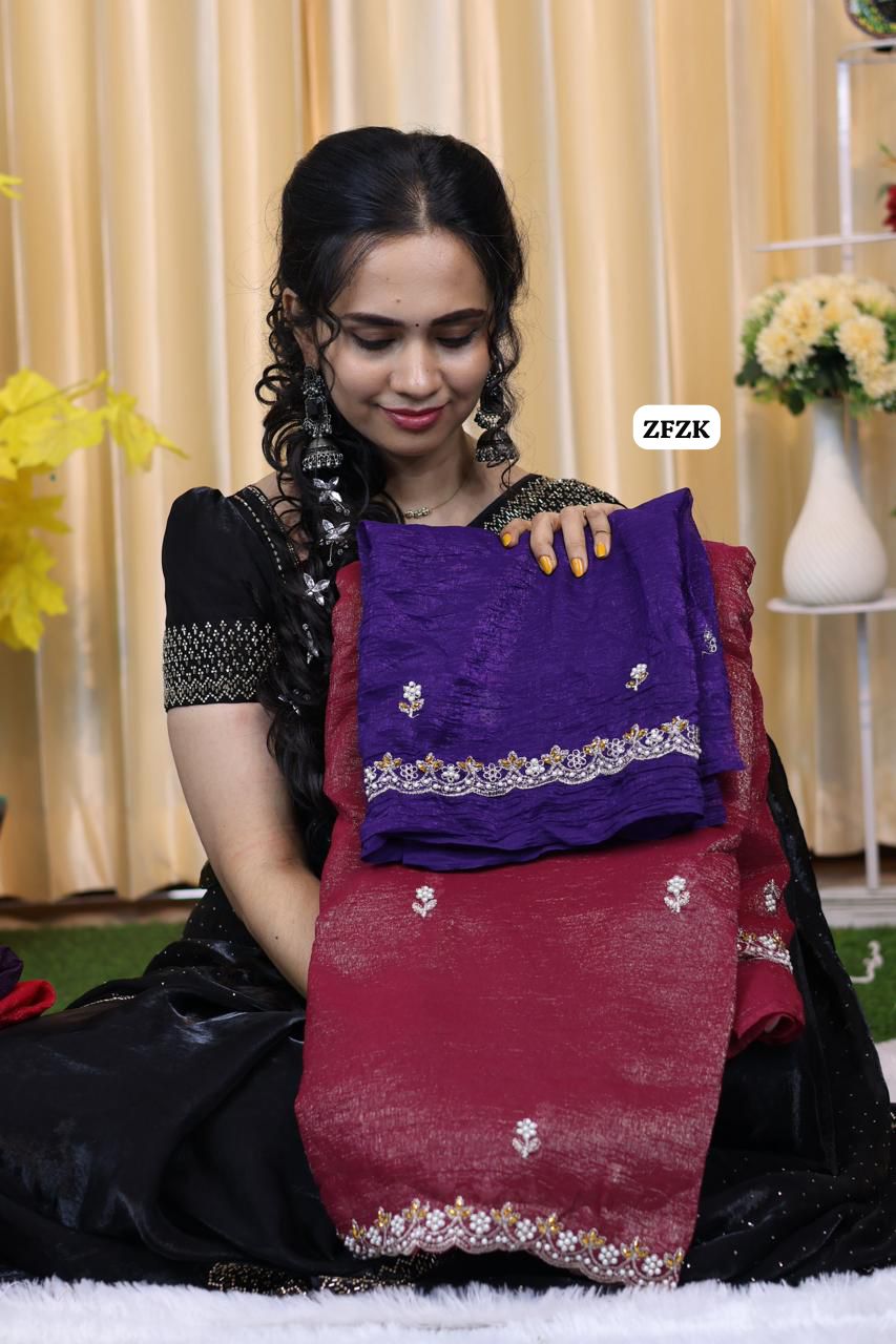 Fendy chiffon saree with pearl work border 😍🥳