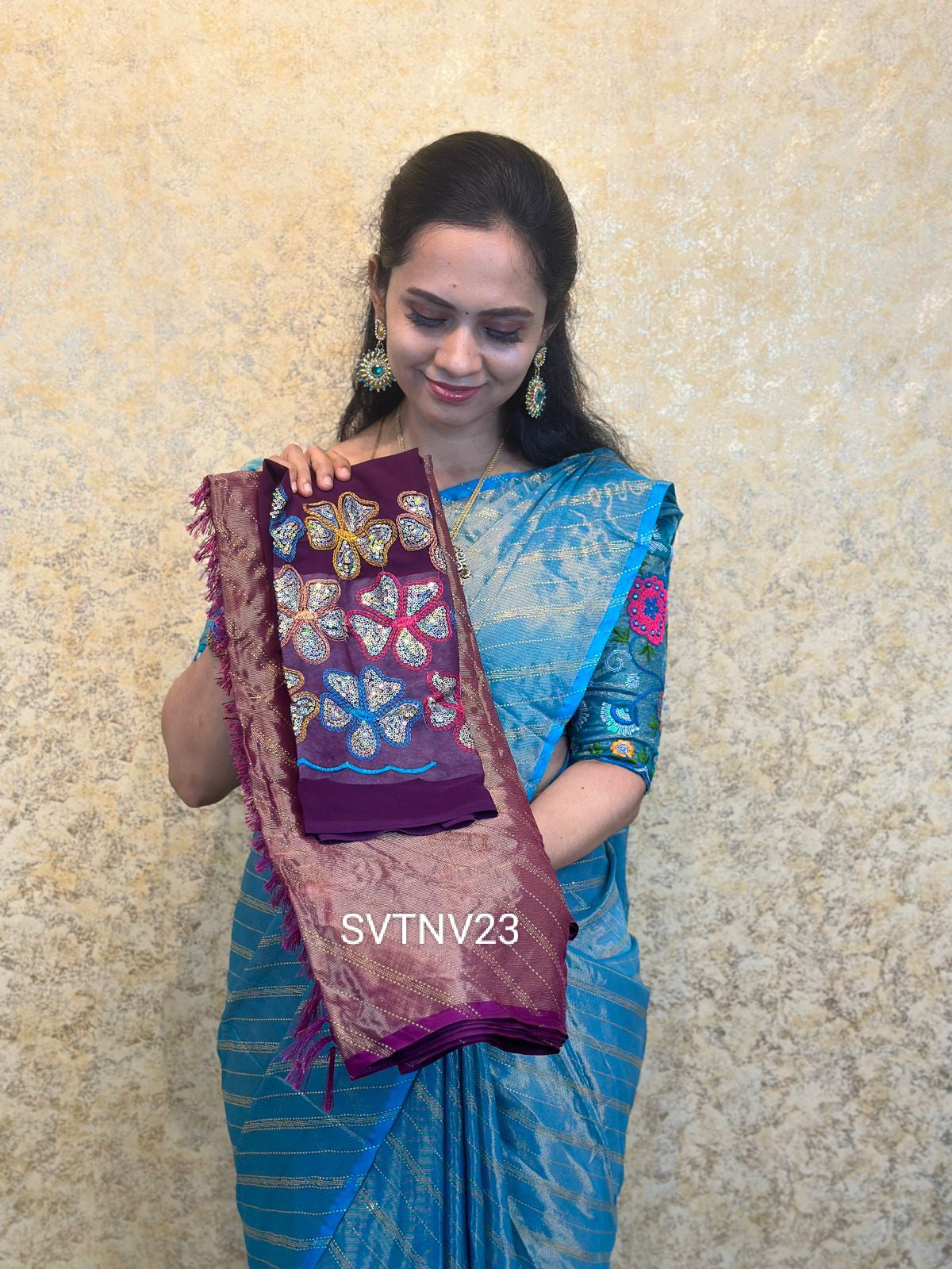 Designer saree With work blouse sold❌
