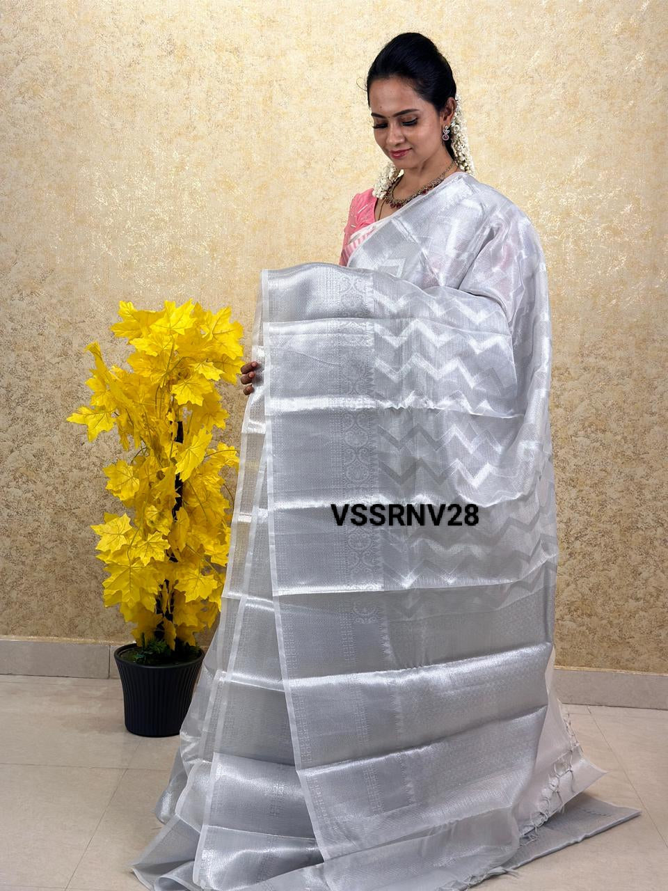 Tissue saree with zigzag zari weaving