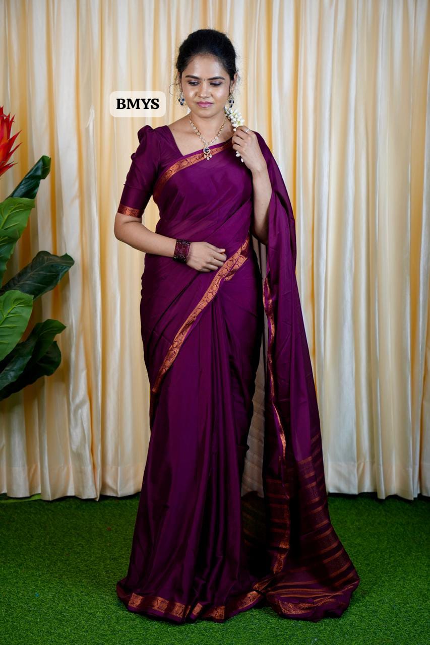 Semi Mysore Crepe Silk with copper borderš„³(border design may or may not change)