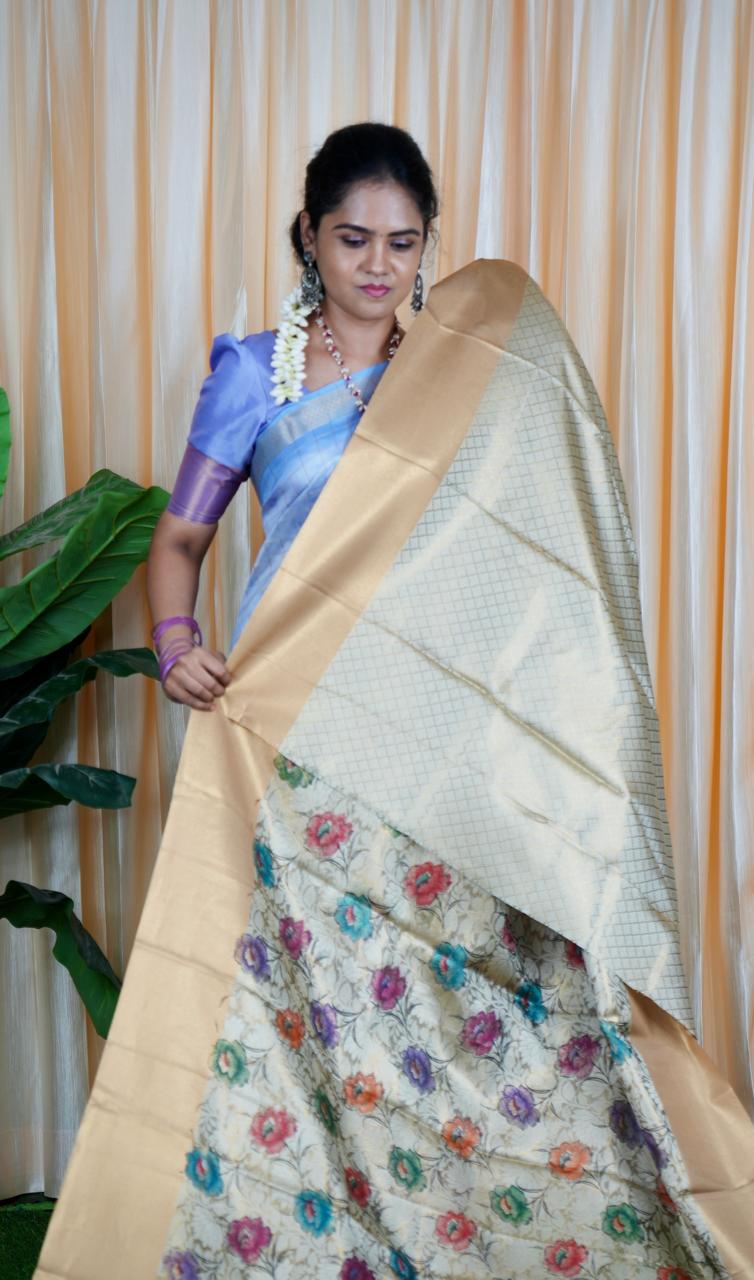Soft Katan saree With Floral Prints 🥳prebook