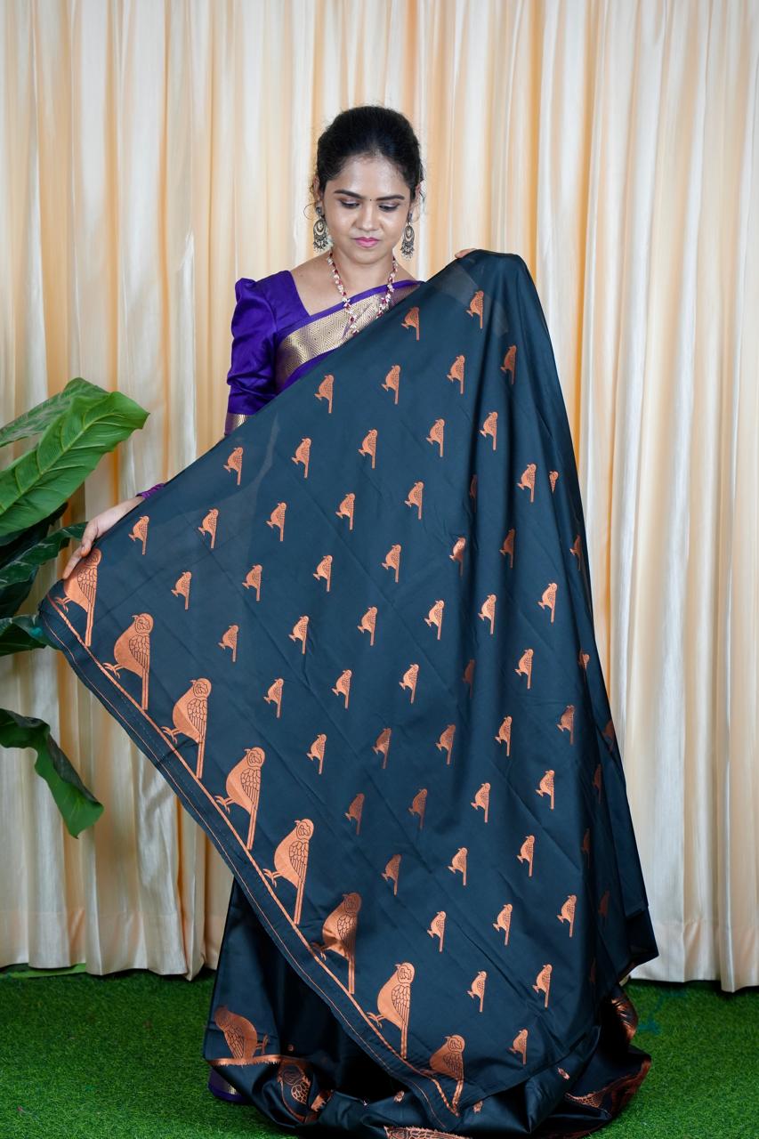Semi Soft Silk Saree With Bird design🥳