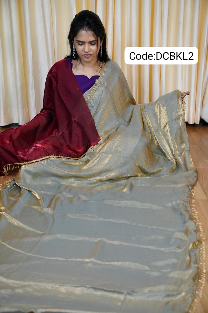 Shiny space silk saree with beads hangings 🥰😎📚