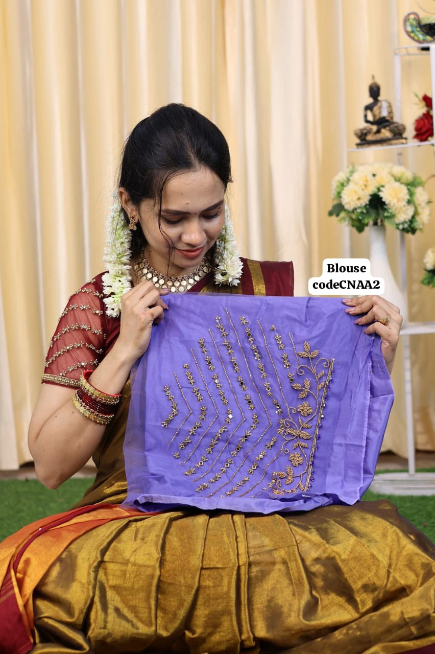 Saree with Net aari work blouse unstitched 🥳