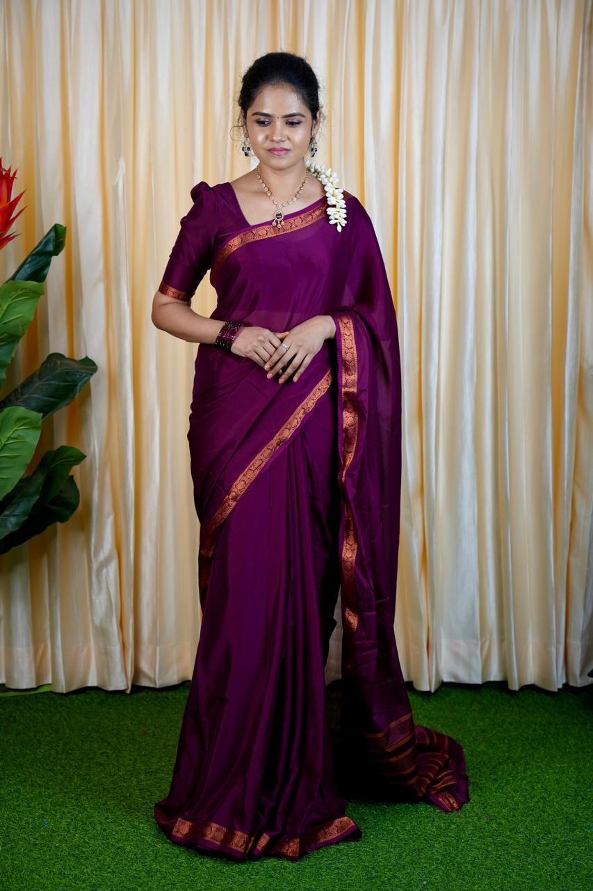 Semi Mysore Crepe Silk with copper borderš„³(border design may or may not change)