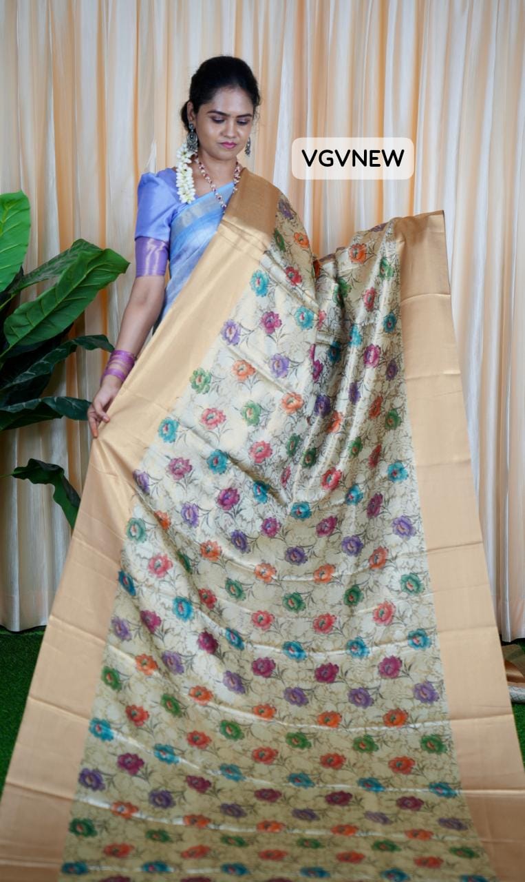 Soft Katan saree With Floral Prints 🥳prebook