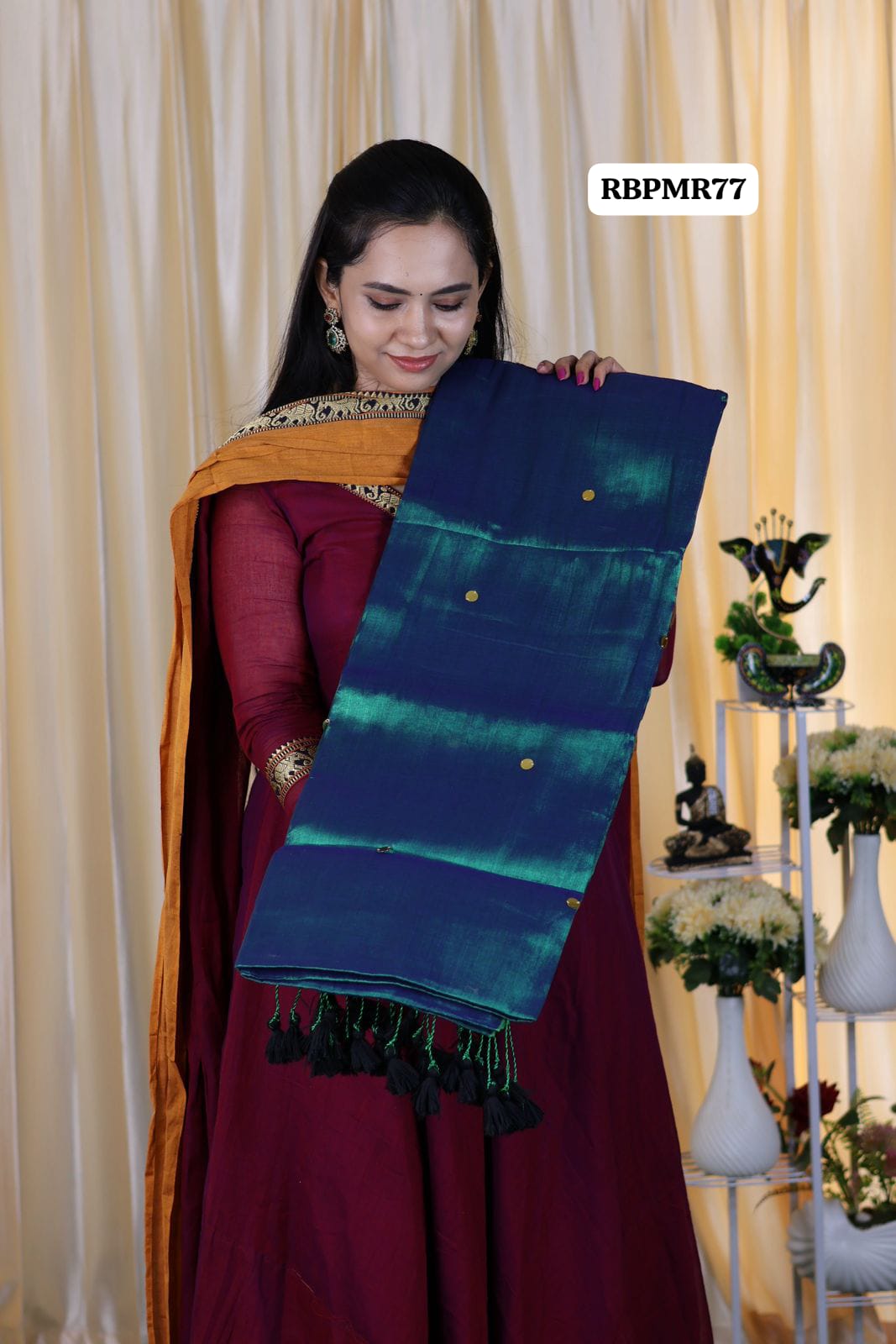 Khadhi cotton saree with coin buttas and running blouse pre book 🥳