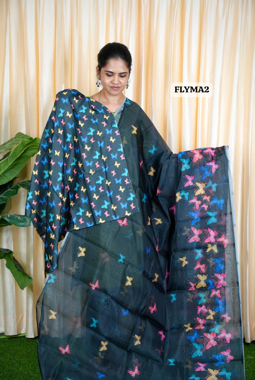 Organza Butterfly Design Saree 🥳