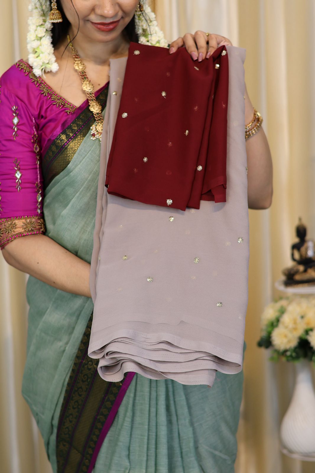 Soft georgette saree with chumkey workš„³