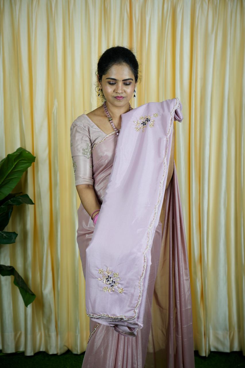Shimmer sarees with beeds 🥳🥰