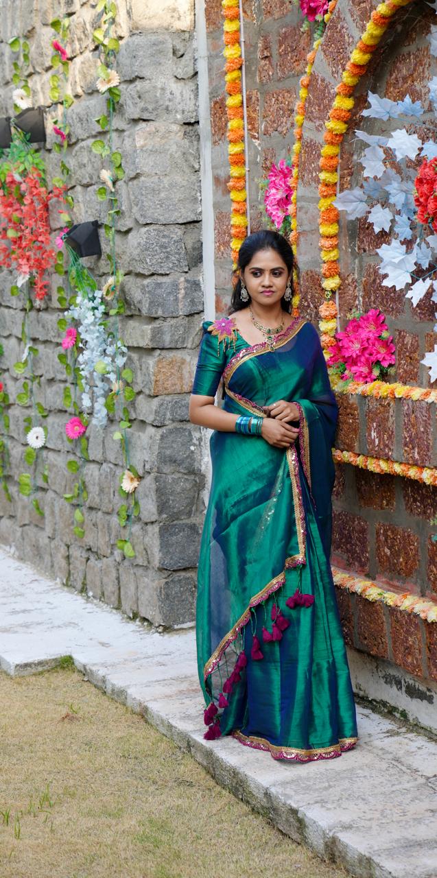 Aadi offer🤩Kadhi Tissue With Cutwork Lace border