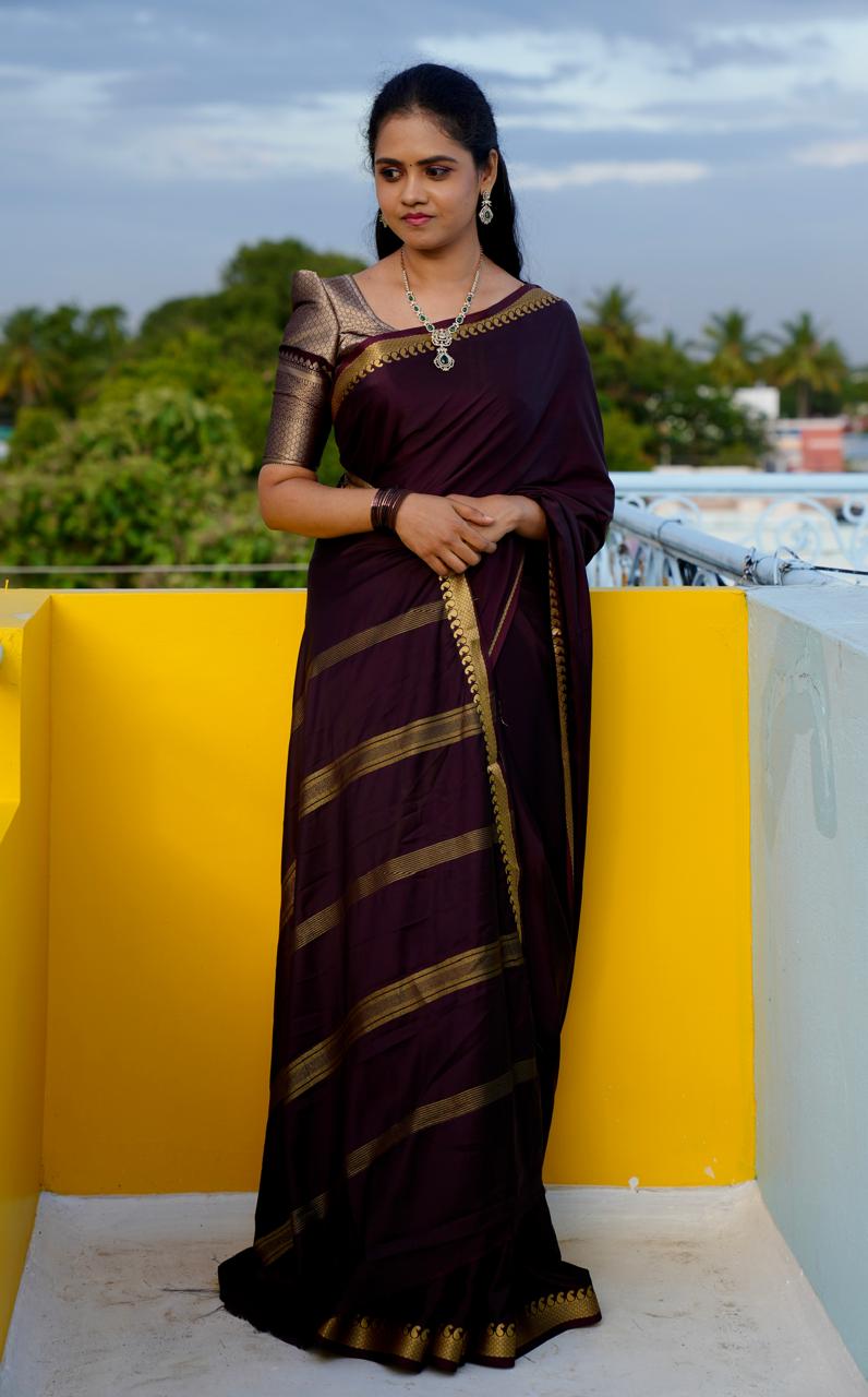 Mysore crepe silk saree coffee brown colour❌