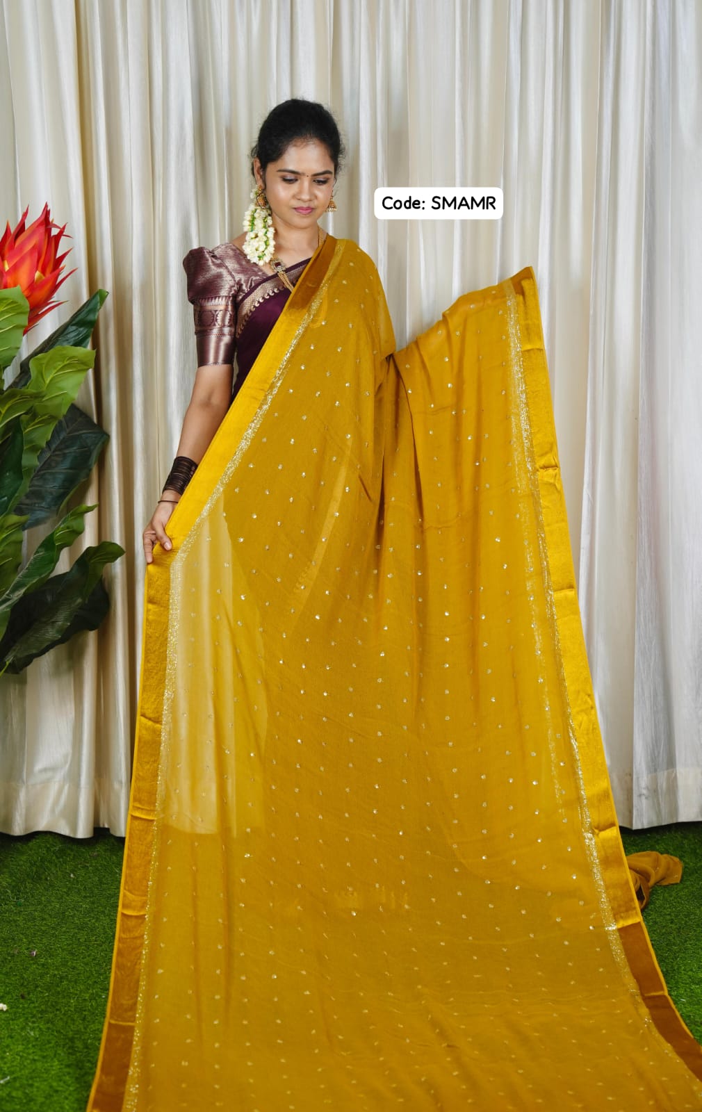 Pure georgette sarees with chumky works🥳