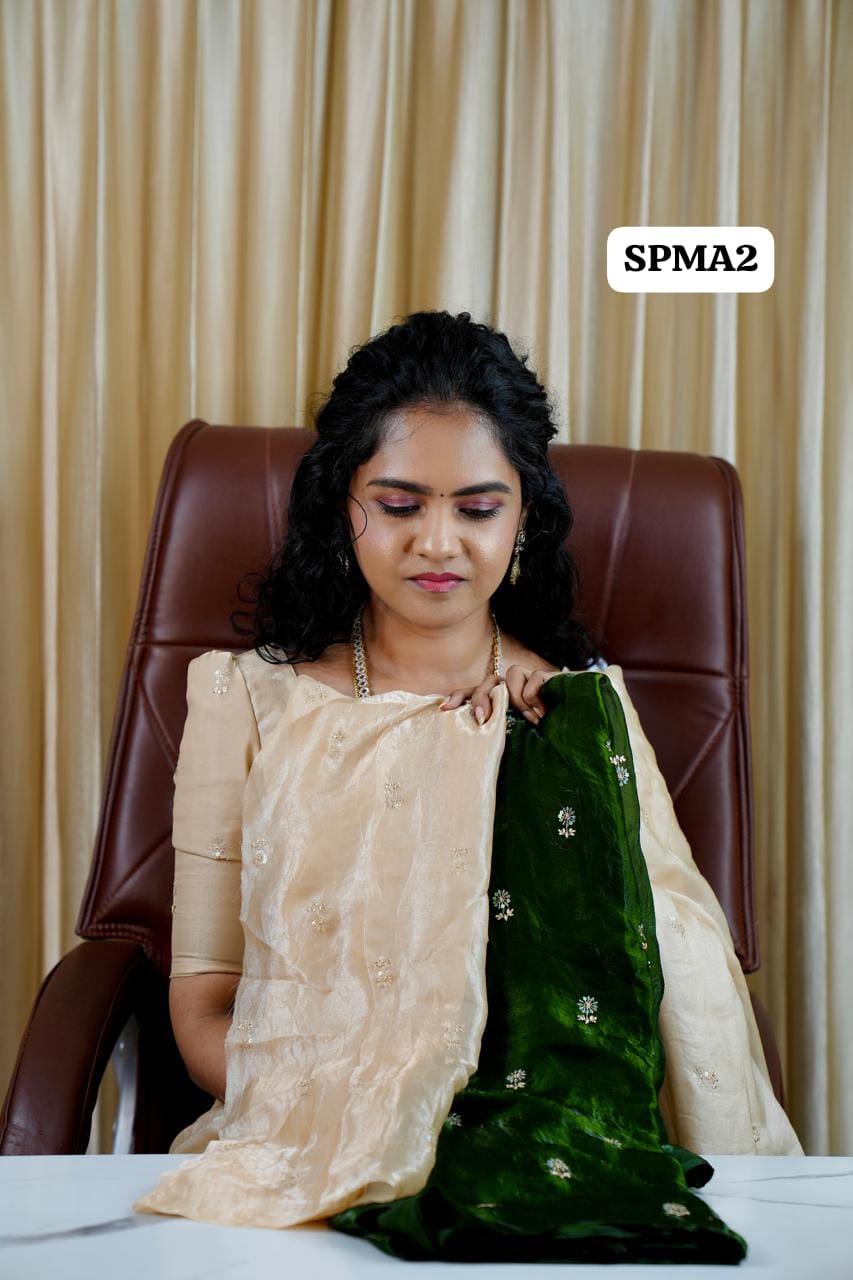 Space silk saree with contrast blouse 🥳