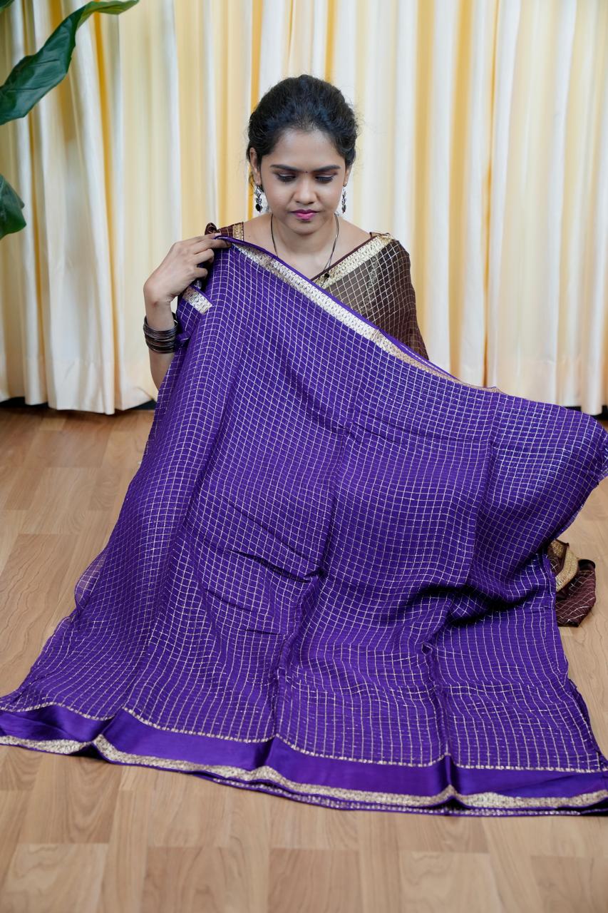 Viscose Georgette saree with zari checks🥳