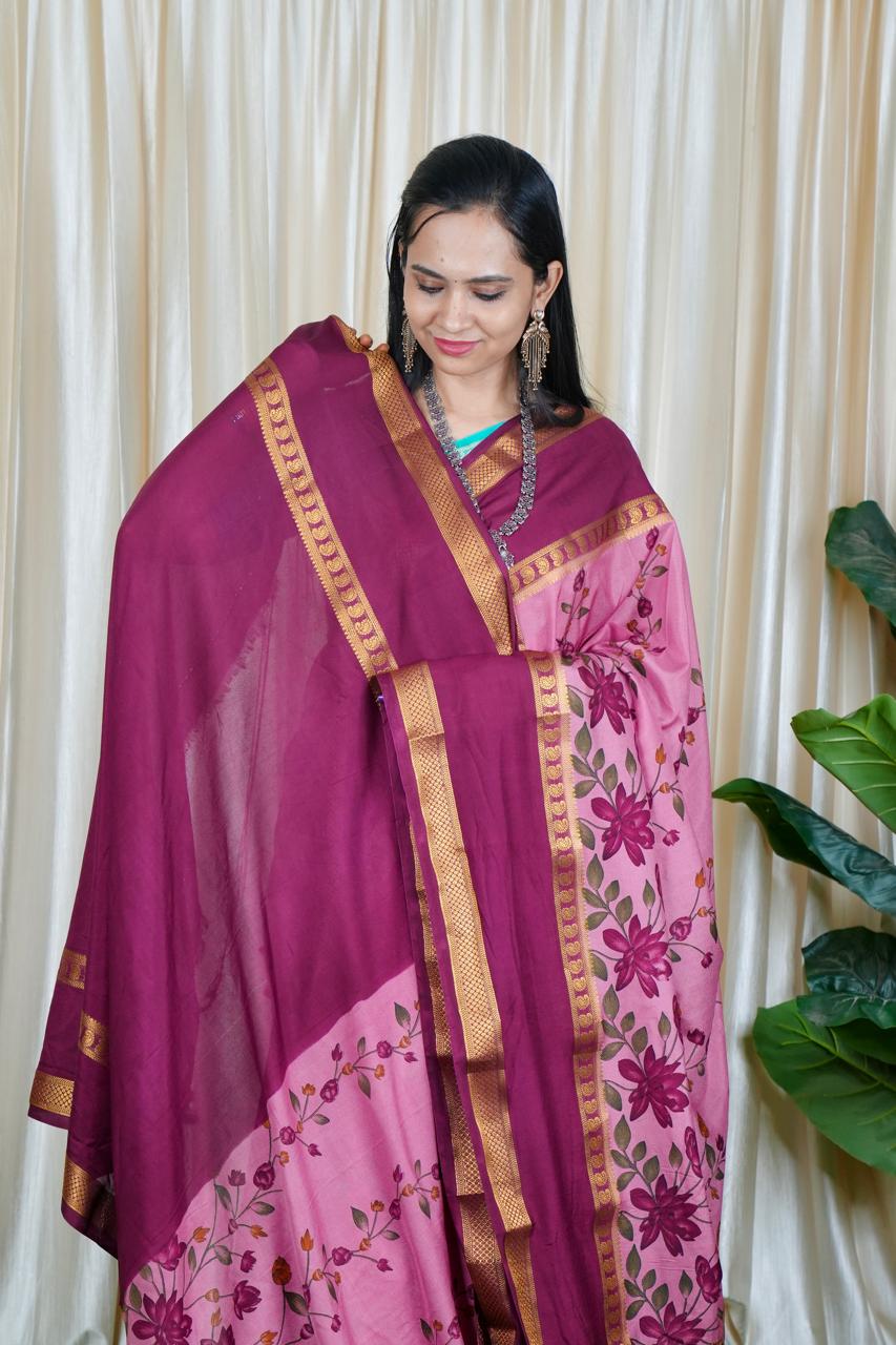 Mysore Silk with Floral Prints🍏🍄