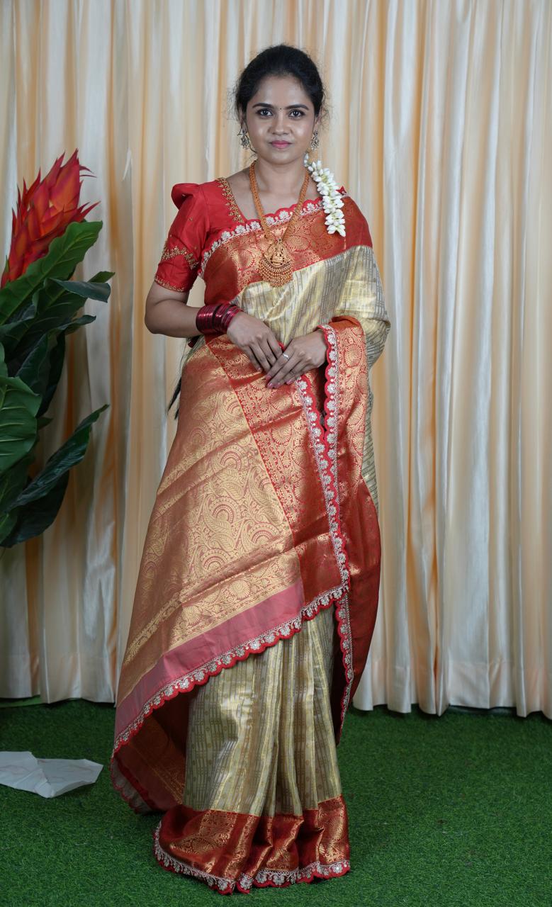 Bridal Kanchi Inspired Semi Silk Saree With Lace 🥳 prebook