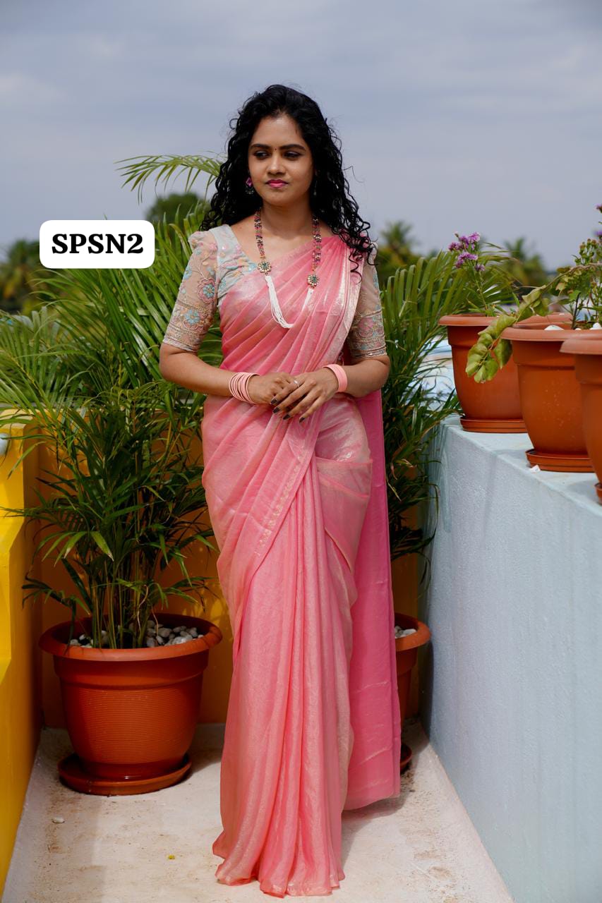Space silk saree with Net Blouse(Unstitched)🥳✅