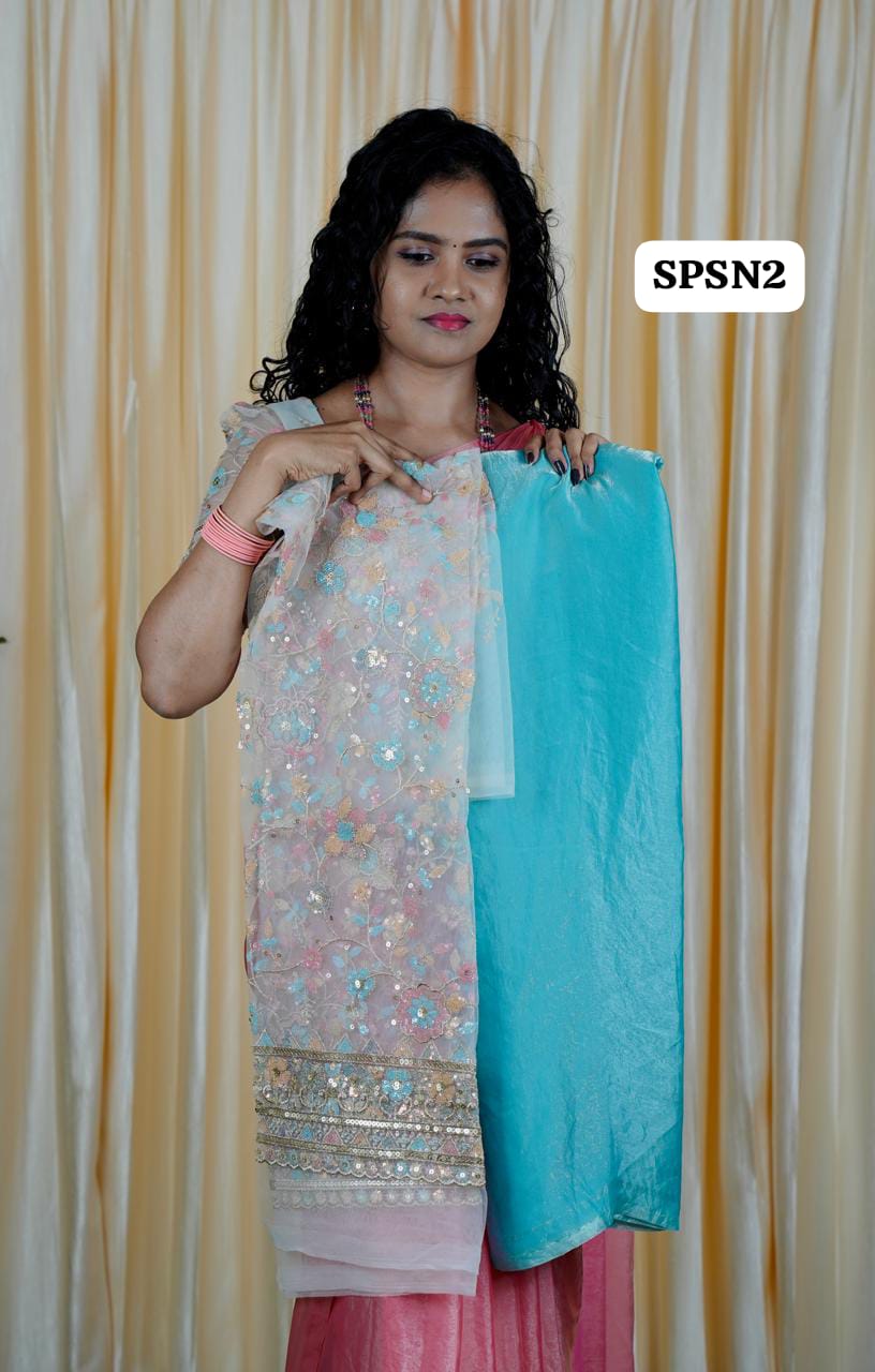 Space silk saree with net blouse 1 mtrš„³