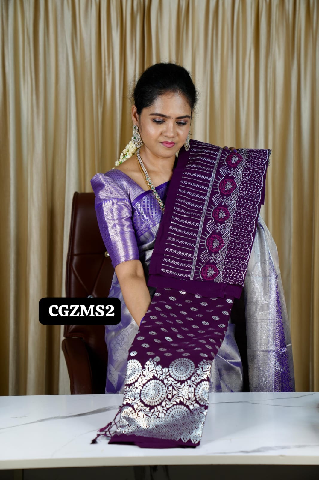 Georgette sarees with silver foil print sold❌