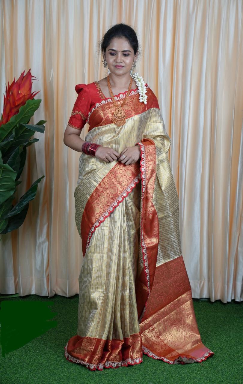 Bridal Kanchi Inspired Semi Silk Saree With Lace 🥳 prebook