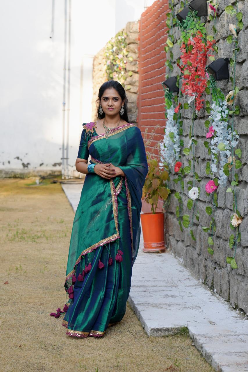 Aadi offer🤩Kadhi Tissue With Cutwork Lace border