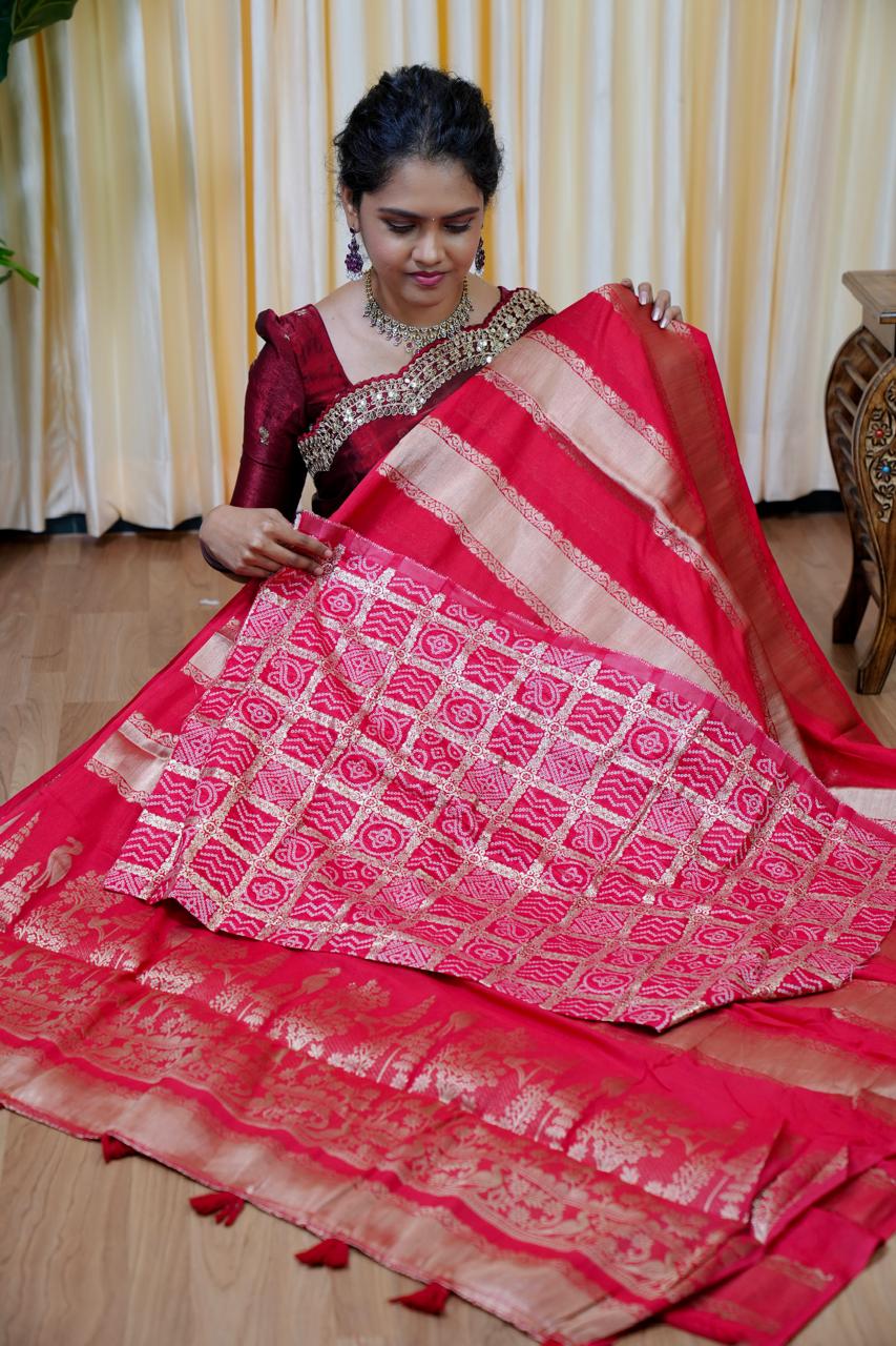 Viscose georgette sarees with bandini design blouse 🌈