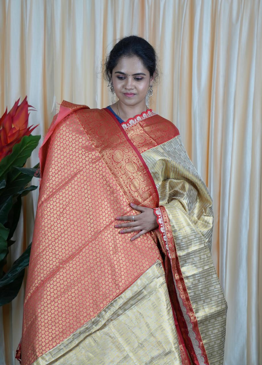 Bridal Kanchi Inspired Semi Silk Saree With Lace 🥳 prebook