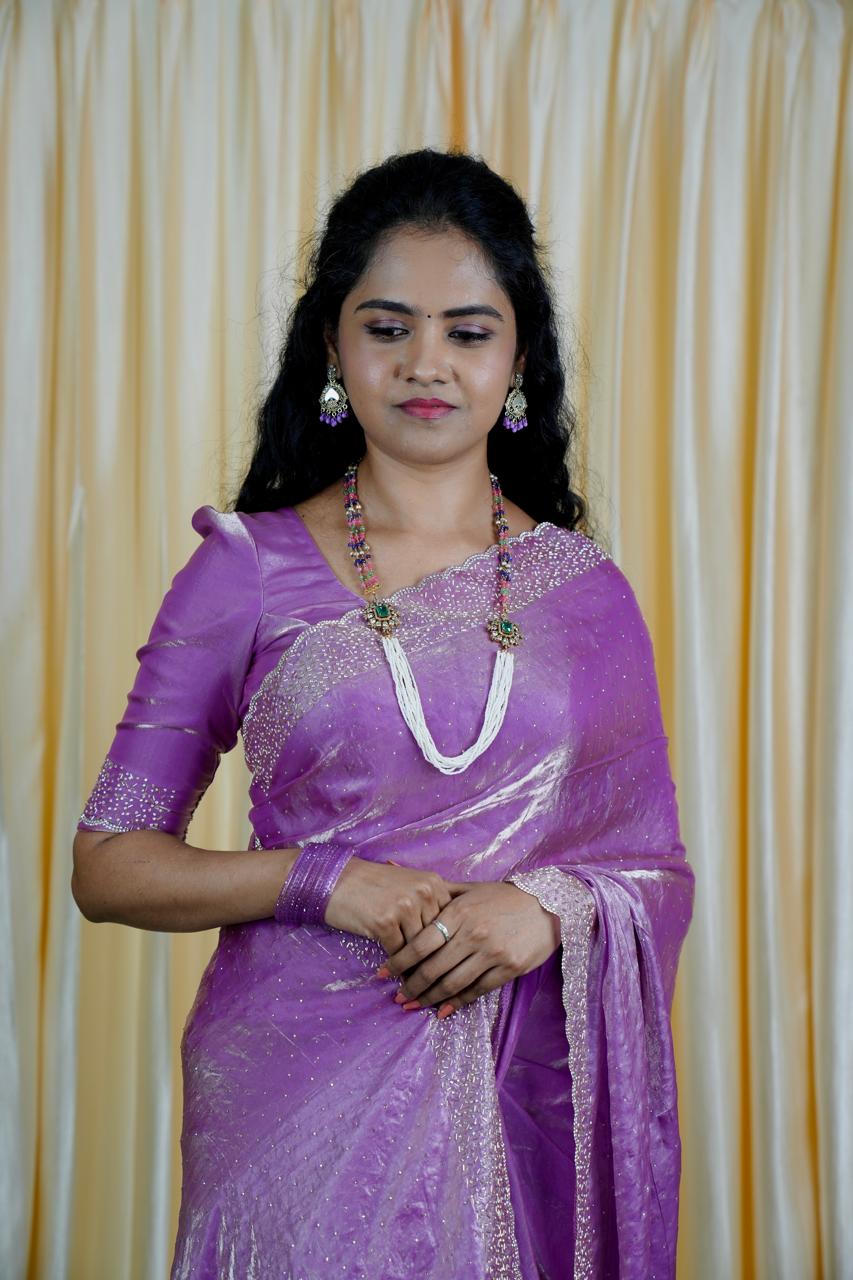 Premium space silk sarees with real jarkhan diamond work🍄🥳 (black lace only)