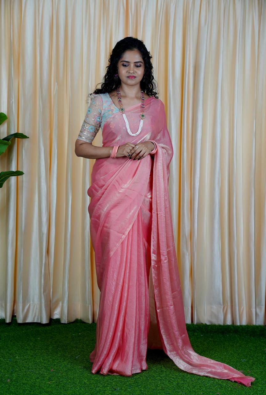 Space silk saree with Net Blouse(Unstitched)🥳✅