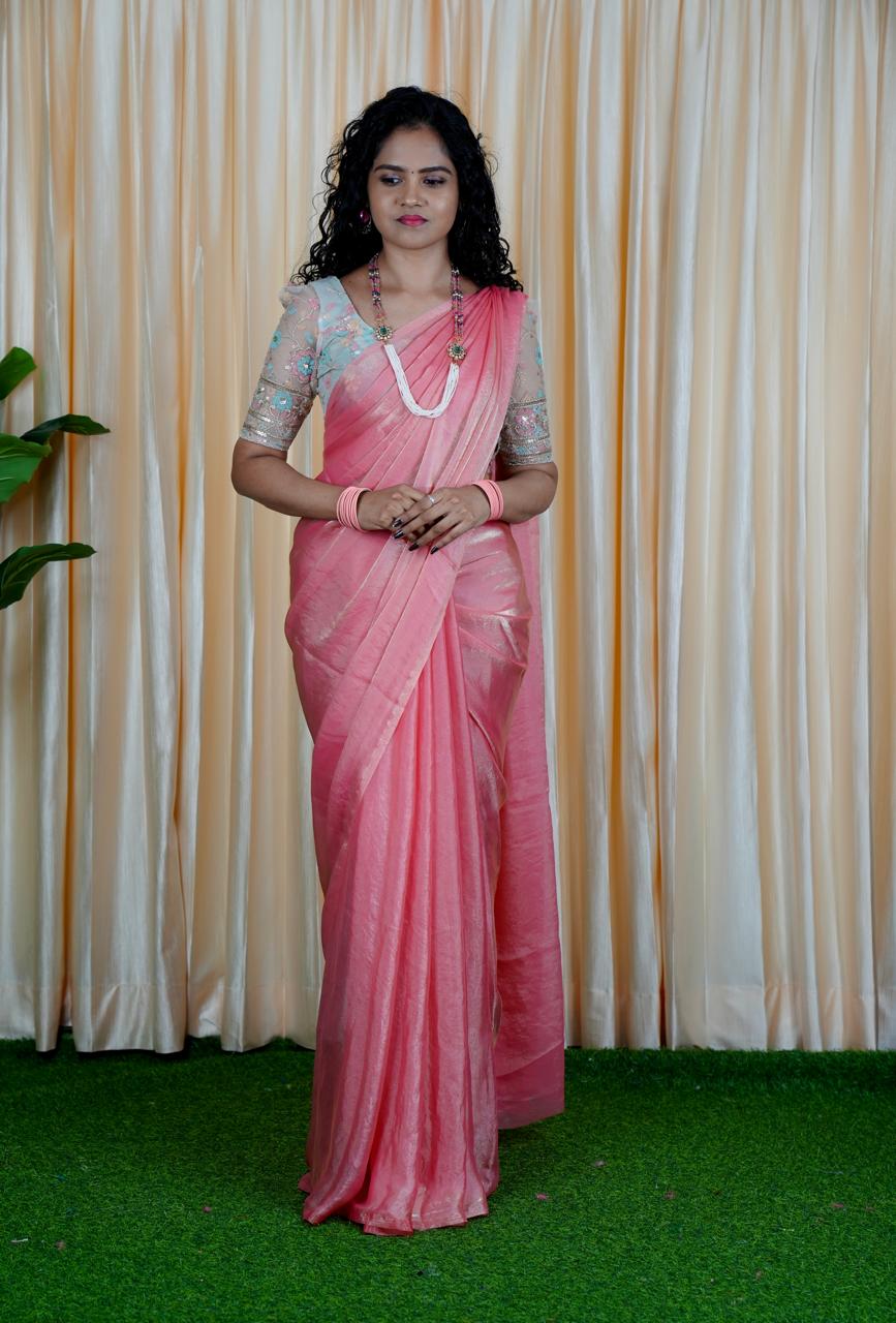 Space silk saree with Net Blouse(Unstitched)🥳✅