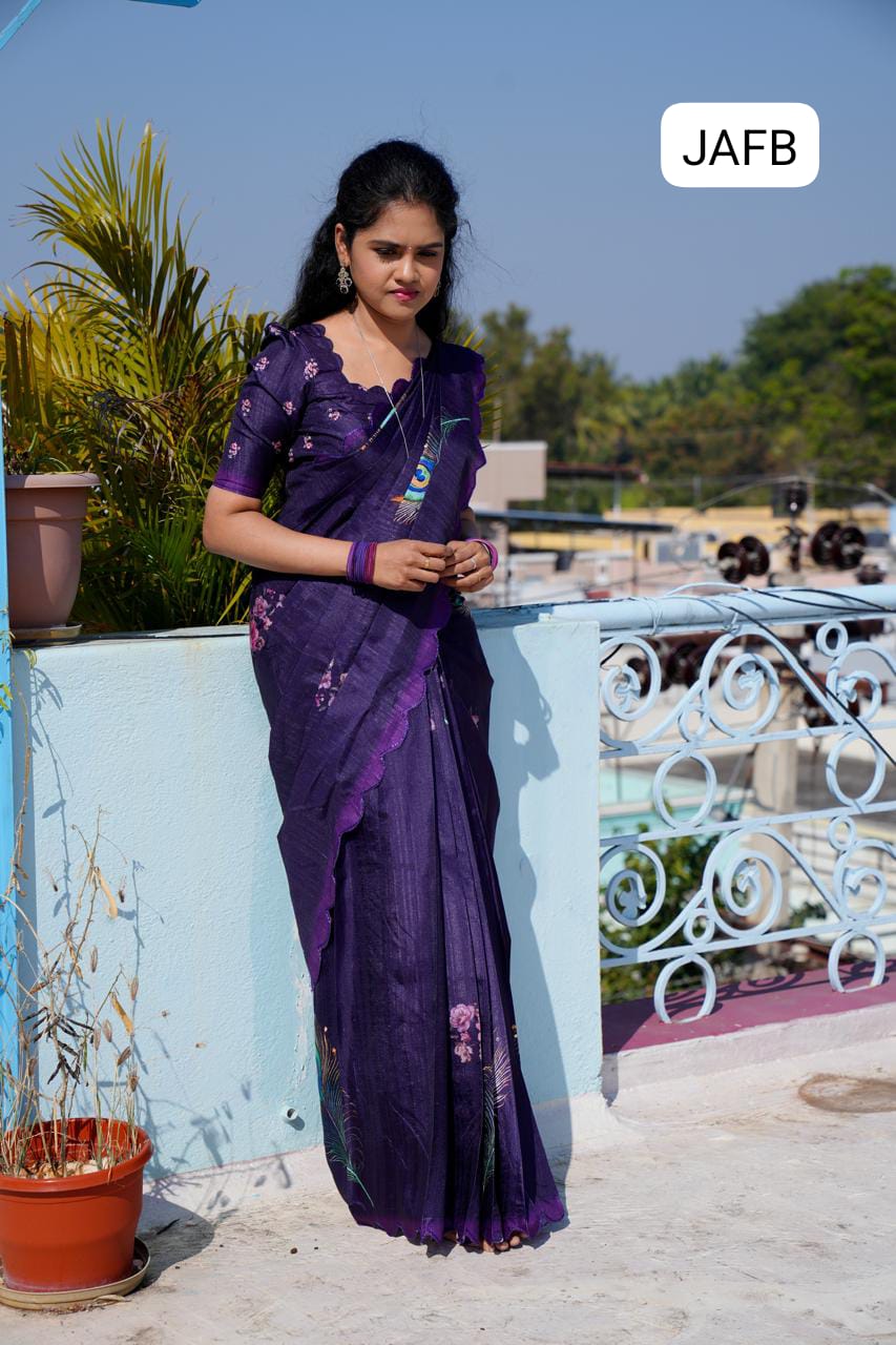 Handloom tussar silk with peacock feather digital print 🥳