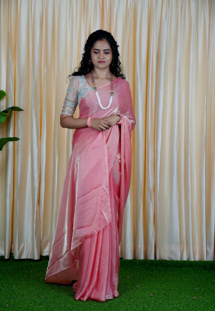 Space silk saree with Net Blouse(Unstitched)🥳✅