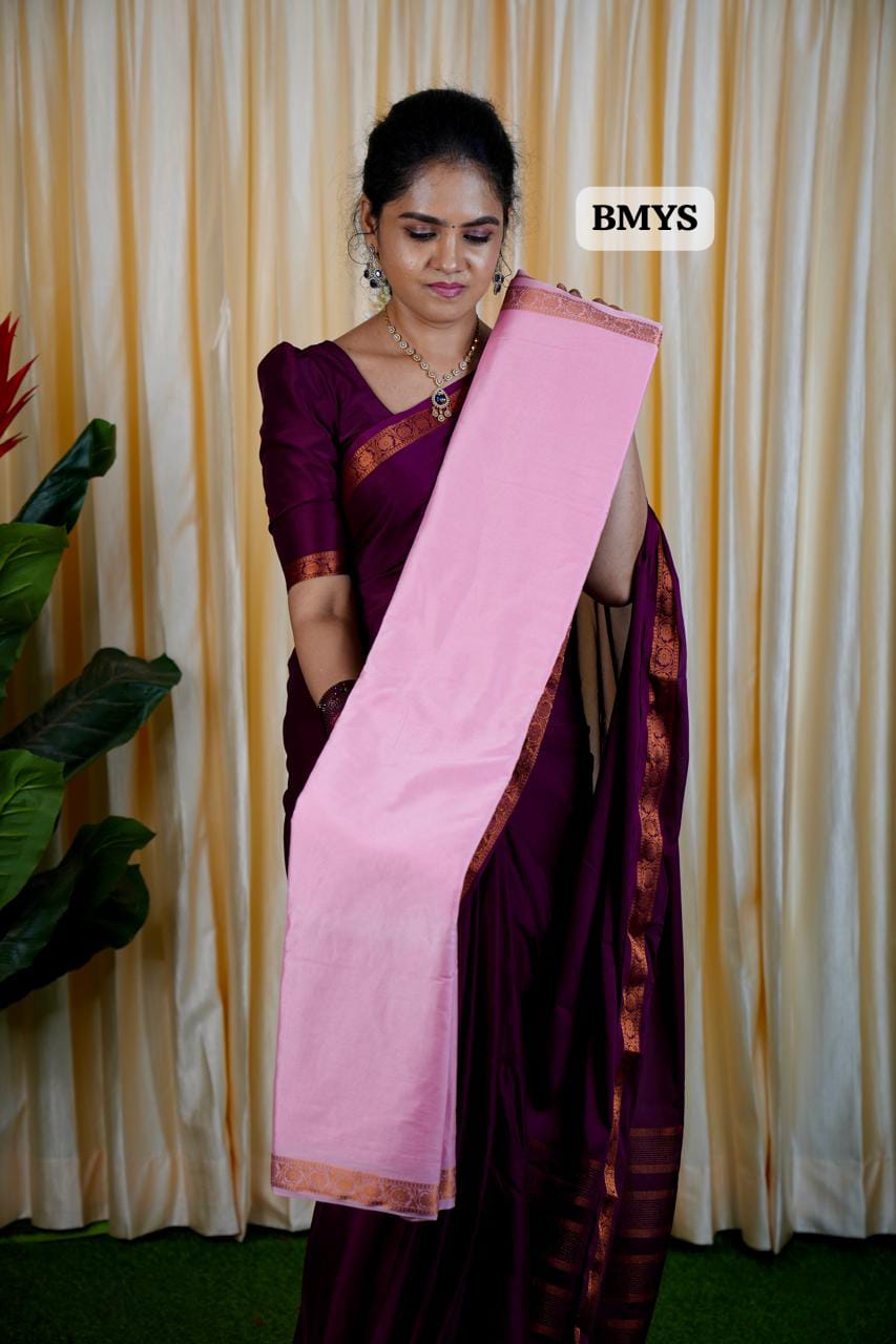 Semi Mysore Crepe Silk with copper border ๐๐